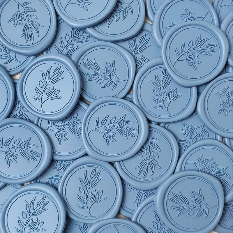 Pilloze 50Pcs Dusty Blue Self-Adhesive Wax Seal Stickers - Wax Seal Perfect for Wedding Invitation or Envelope Good Adhesion and Easy to Use, Wedding Invitation Accessories - Image 1